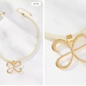 BNWT MAEVE BUTTERFLY CORDED COLLAR 14K GOLD NECKLACE CREAM AND GOLD